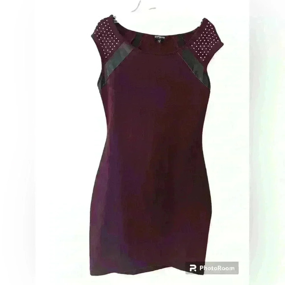 NWT- garnet and black mini dress, cap sleeves, leather and stone accents. XS - Picture 2 of 5